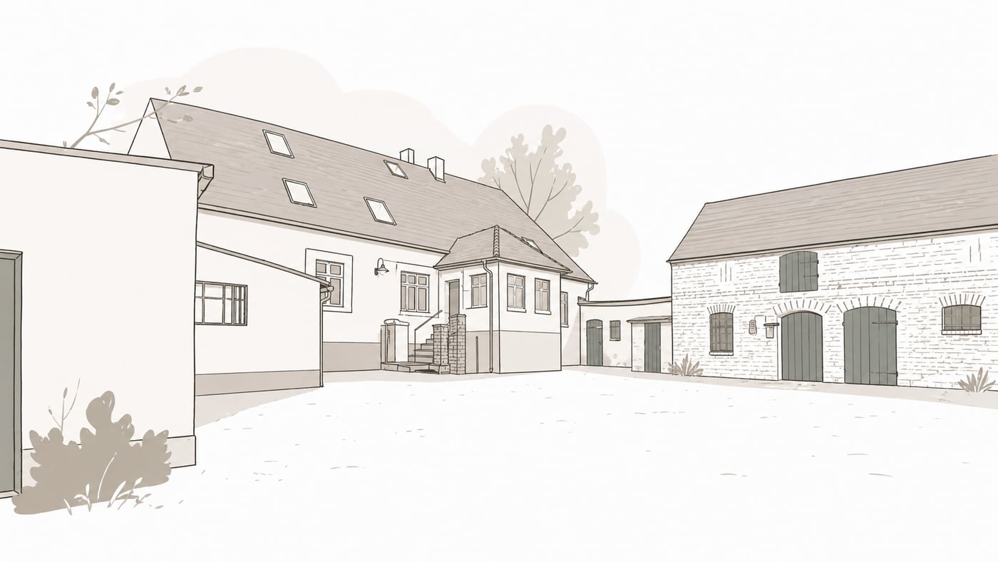 Skizze des Vierseitenhofs